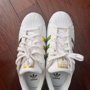 Adidas White and Green Sneakers with Signature Shell Toe